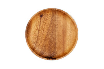 Empty wooden tray on white background.