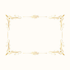 Hand drawn gold vintage frame. Gold royal border.  Vector isolated vignette certificate. Classic wedding invitation template with swirl elements.