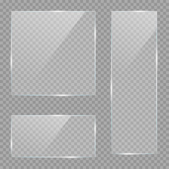 Glass plate on transparent background. Realistic window mockup with effect of light reflection.