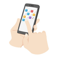 スマートフォン画面のアプリのアイコンを操作するイラスト。