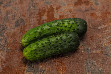 Ripe fresh green two cucumbers