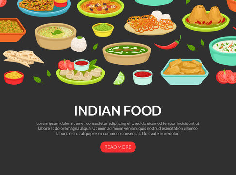 Indian Food Landing Page Template, National Tasty Dishes, Ordering Online Service, Takeaway Meal, Tasty Recipes Design Vector Illustration