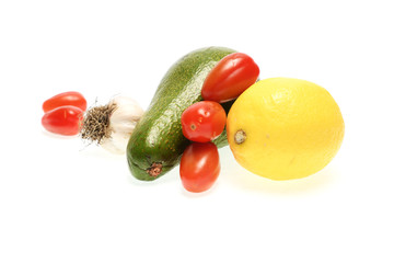 ingredients for homemade guacamole on white