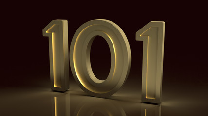 101 gold number 3d rendering  in the dark symbol for beginner concept