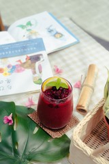drink, glass, fruit, juice, food, red, tea, cup, breakfast, beverage, strawberry, fresh, sweet, healthy, berry, cold, closeup, dessert, white, cherry, refreshment, green, alcohol, delicious, nobody
