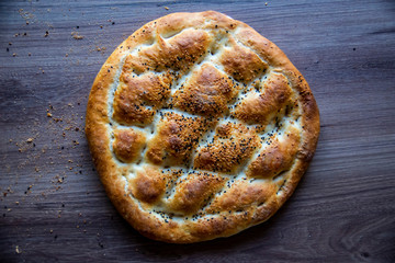 Ramadan Pita (Ramazan Pidesi) Traditional Turkish bread for holy month Ramadan.