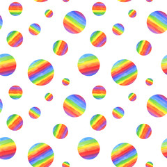 Watercolor seamless pattern with rainbow circles polka dots