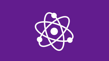 White atom icon on purple dark background,New atom icon,science icon