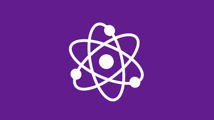 White atom icon on purple dark background,New atom icon,science icon