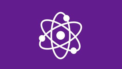 White atom icon on purple dark background,New atom icon,science icon