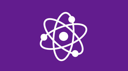 White atom icon on purple dark background,New atom icon,science icon
