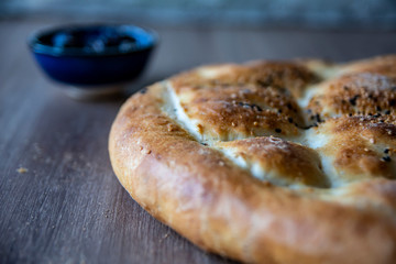 Ramadan Pita (Ramazan Pidesi) Traditional Turkish bread for holy month Ramadan.