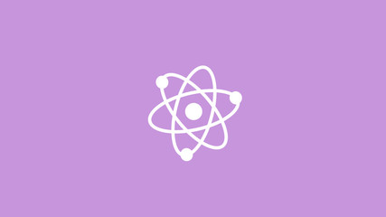 New white atom icon on purple light background,Top atom icon