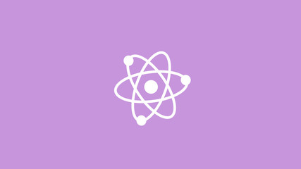 New white atom icon on purple light background,Top atom icon