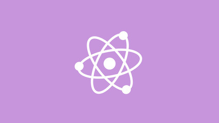 New white atom icon on purple light background,Top atom icon