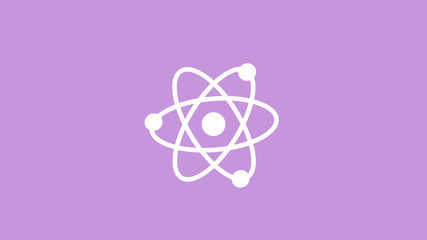 New white atom icon on purple light background,Top atom icon
