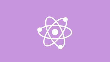 New white atom icon on purple light background,Top atom icon