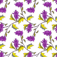 Chrysanthemum branch seamless pattern.Vector.Image on white and color background.