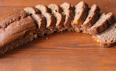 sliced chocolate cake close up