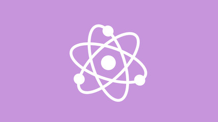 New white atom icon on purple light background,Top atom icon