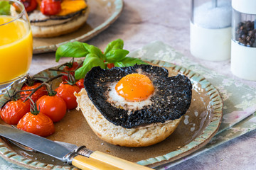 Baked egg and mushroom brunch with baby tomatoes