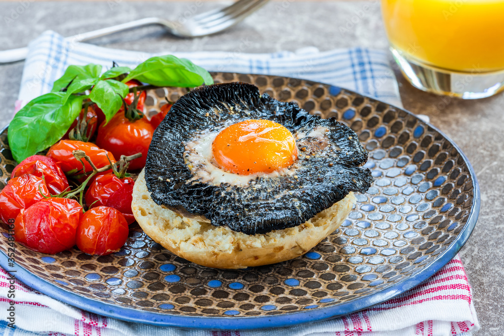 Sticker Baked egg and mushroom brunch with baby tomatoes