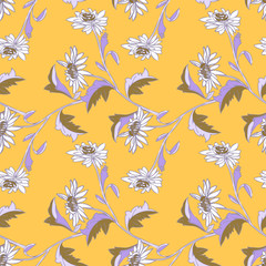 Chrysanthemum branch seamless pattern.Vector.Image on white and color background.
