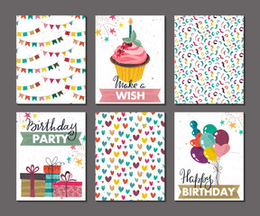 Set of beautiful colorful birthday invitation or greeting cards