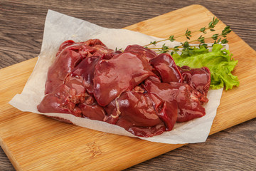 Raw chicken liver over board