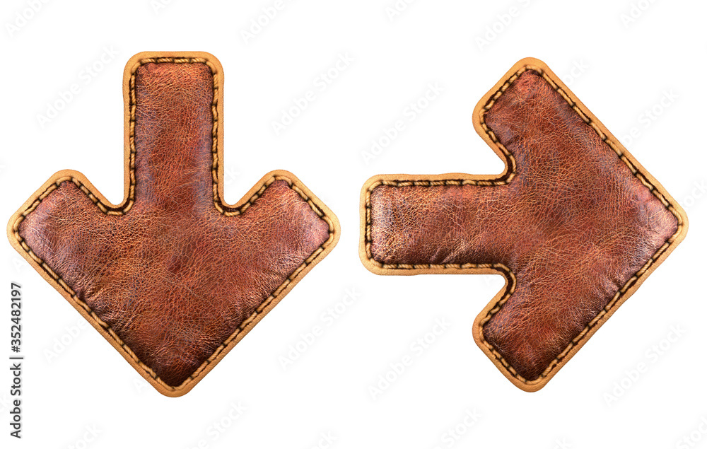 Fototapete set of symbols arrow to down and left arrow made of leather. 3d render font with skin texture isolat