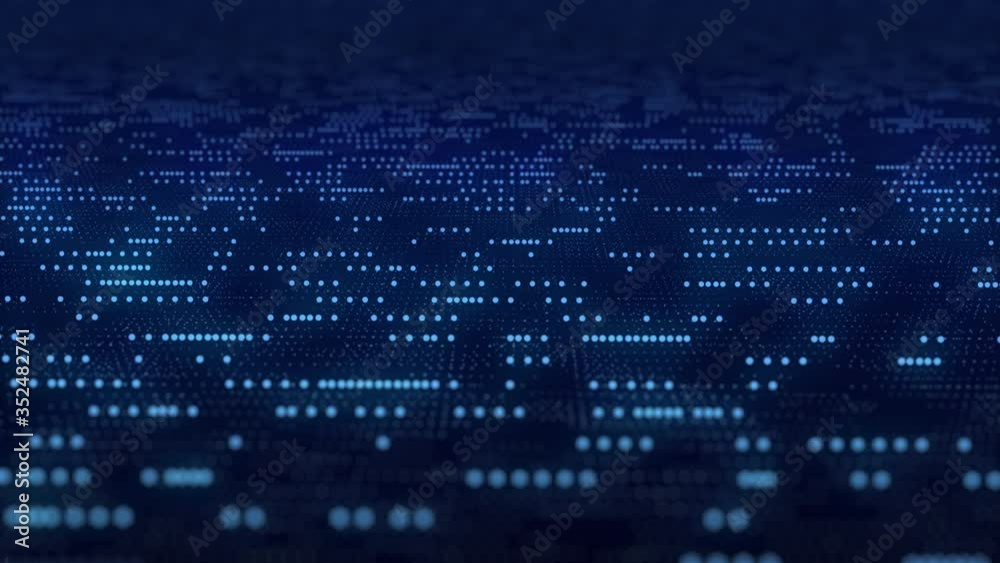 Poster abstract dark blue digital grid data communication technology background binary code dot running information analyze