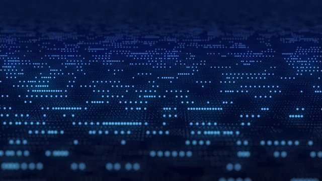 abstract dark blue digital grid data communication technology background binary code dot running information analyze