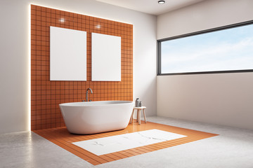 Naklejka na ściany i meble Contemporary bathroom with two blank posters