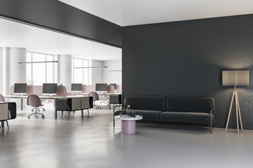 Modern coworking office room with computers