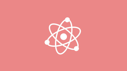 New white atom icon on red light background,Best atom icon