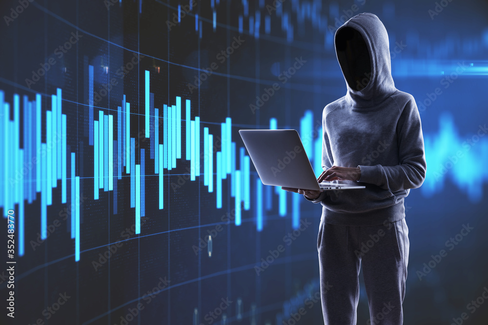 Poster hacker using laptop