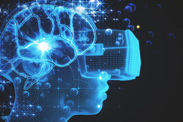 Abstract glowing circuit brain  robot head