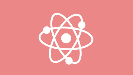 New white atom icon on red light background,Best atom icon