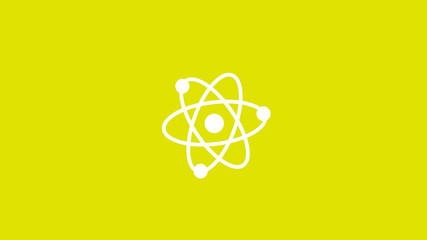 New white atom icon on yellow background,Best atom icon