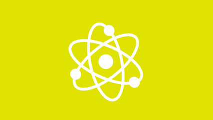 New white atom icon on yellow background,Best atom icon