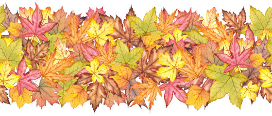 Endless autumn border with forest leaves.