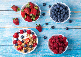Muesli with greek yogurt on the table