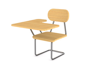 School desk and chair on white background. Isolated 3D illustration