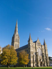 Fototapeta na wymiar The Salisbury Cathedral with the tallest spire in England