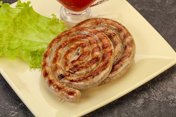 Grilled round pork tasty sausages