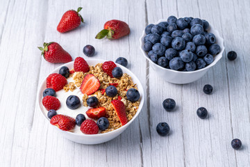 Muesli with greek yogurt on the table