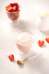 Homemade Healthy Dessert Smoothie with Strawberries in a Glass