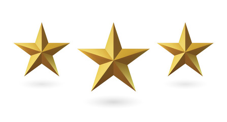 Vector 3d render, isolated gold star on a white background. Golden emblem of victory. Symbol of best and winner. Ranking concept for various places.