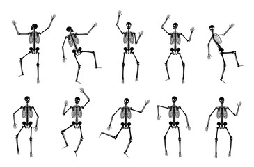 Fototapeta na wymiar Happy dancing skeletons on Halloween