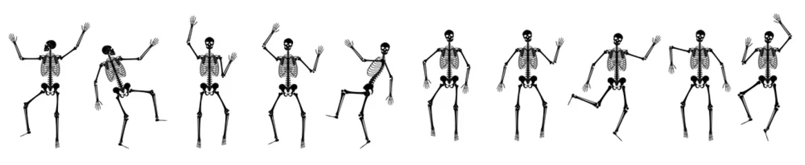Fotobehang Happy dancing skeletons on Halloween © pikovit